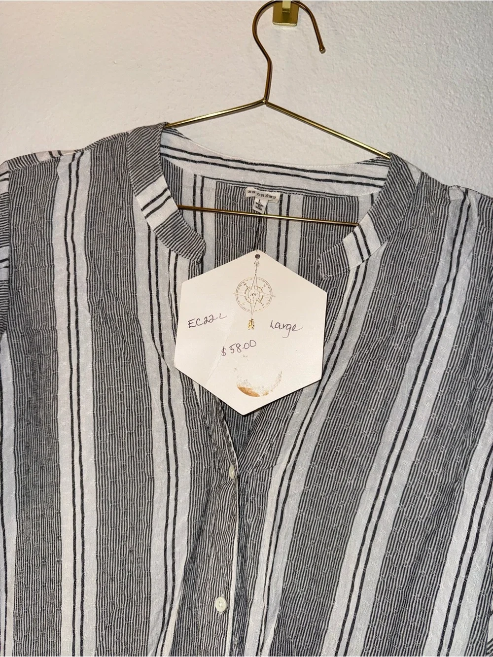 En Creme Striped Button-Front Viscose Dress - Gray & White - Picture 2 of 4